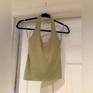 American Eagle Outfitters Ribbed Halter Tank - Olive Green